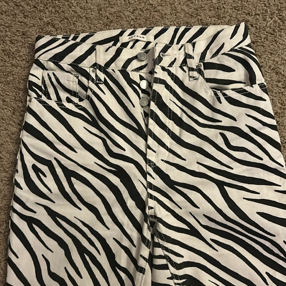 Zebra print, button up, denim material, worn twice, like new condition